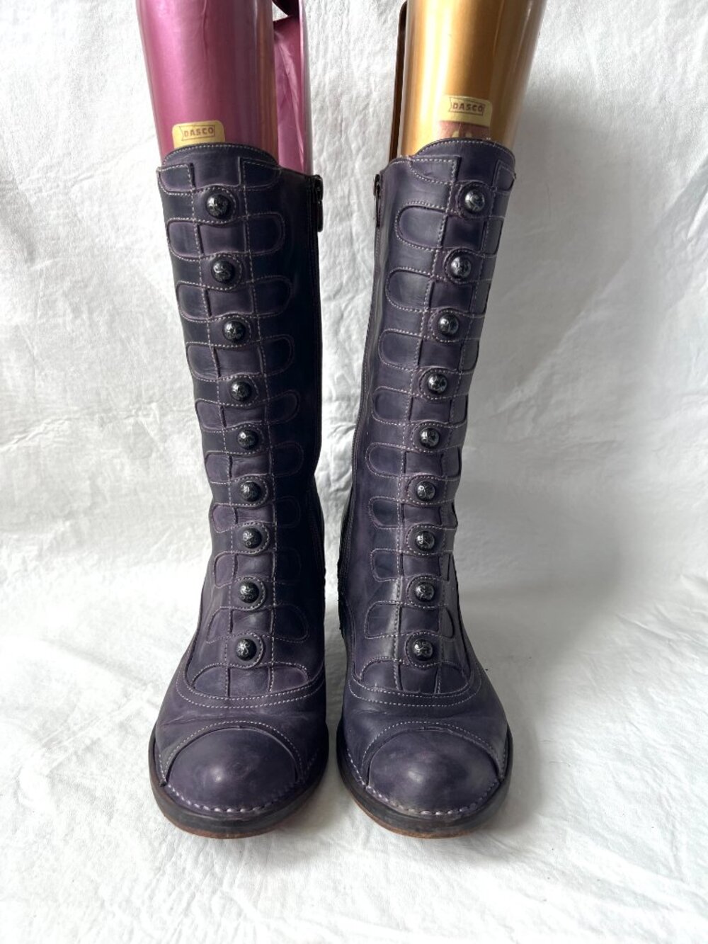 Neosens boots Rococo 799 purple leather button high heel 41 mid calf retro - Picture 2 of 14